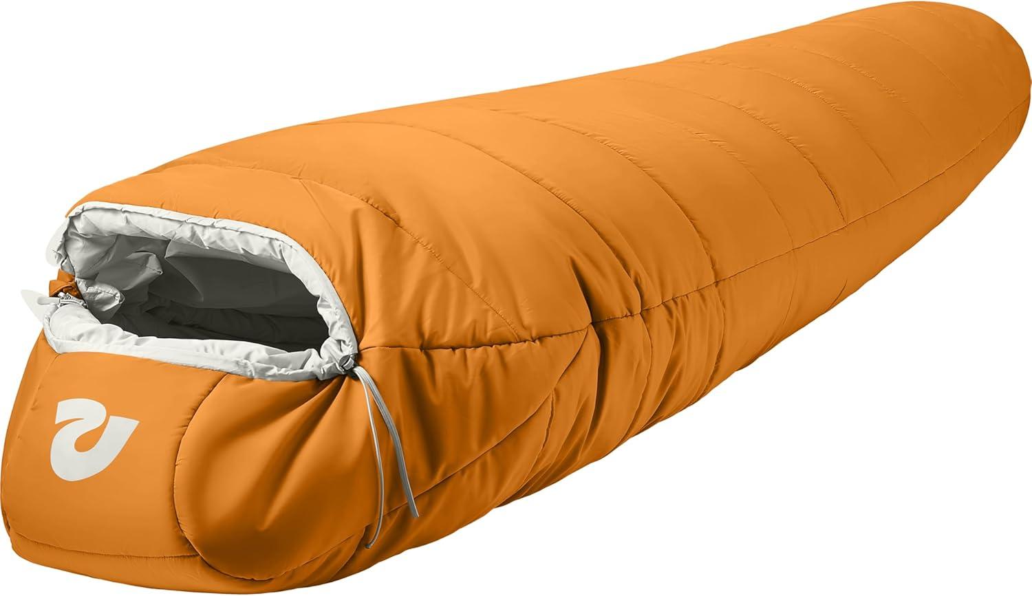 Retrospec Dream Mummy Sleeping Bag – 5, 15, & 30°F Cold Weather Camping & Travel Essential Gear with Water – Resistant Shell & Synthetic Fill – Zippered Pocket & Stuff Sack(Clay)
