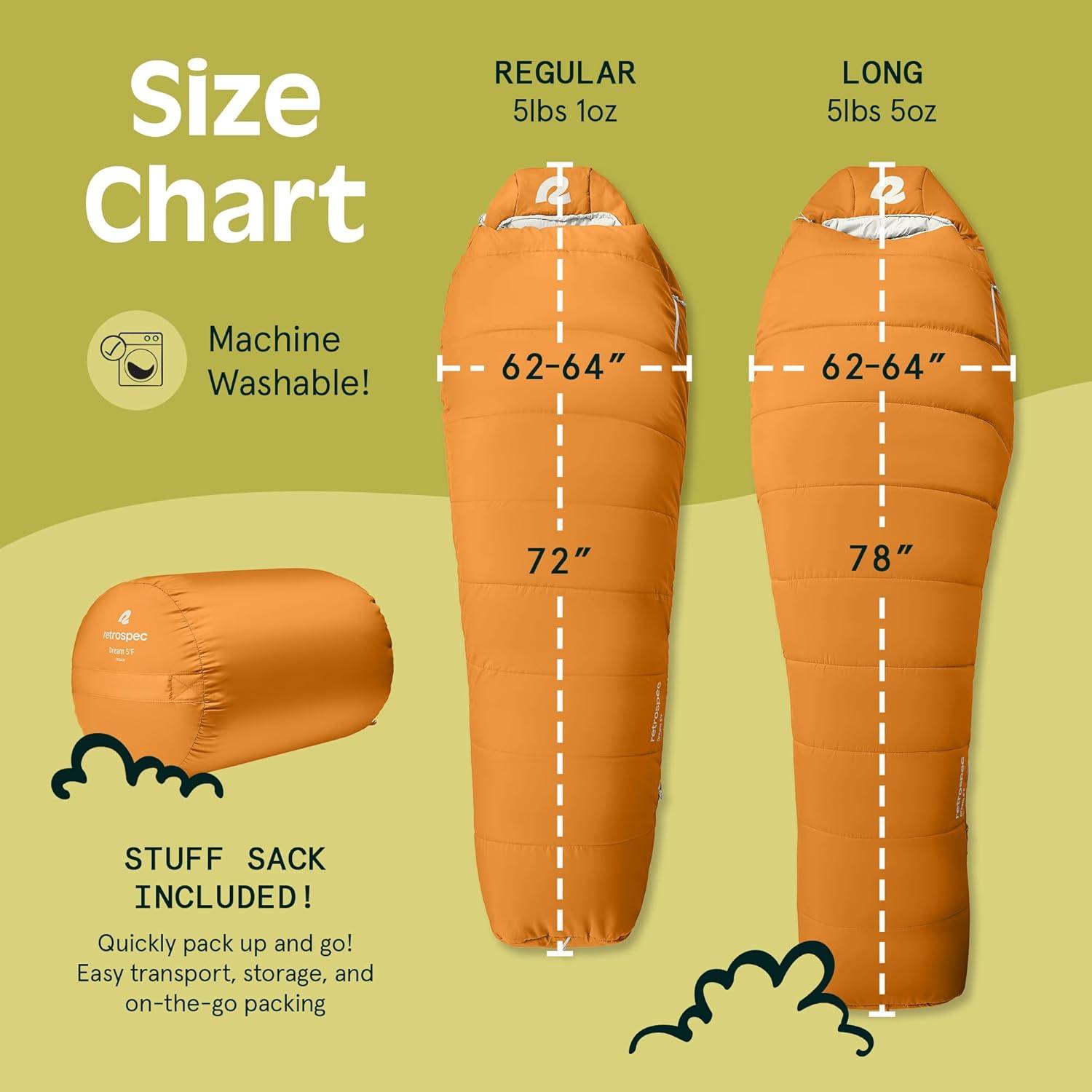 Retrospec Dream Mummy Sleeping Bag – 5, 15, & 30°F Cold Weather Camping & Travel Essential Gear with Water – Resistant Shell & Synthetic Fill – Zippered Pocket & Stuff Sack(Clay)