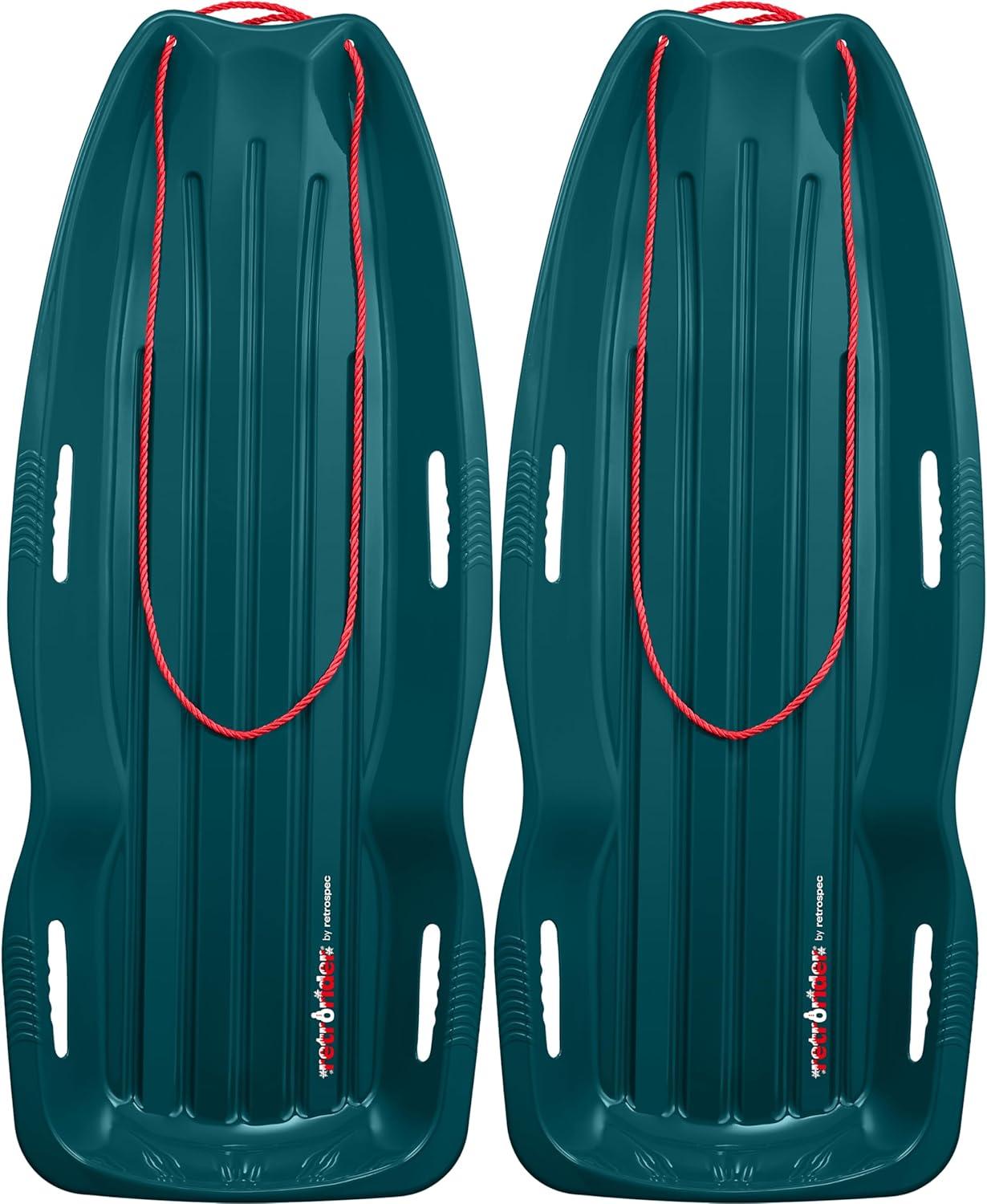Retrospec Retrorider Plastic Snow Sled – Toboggan Style with Pull Rope, Cold-Resistant Coating, and Hard Bottom for Smooth Downhill Rides – Available in 35″ and 48″ Sizes for Kids and Adults(Snowy Spruce)