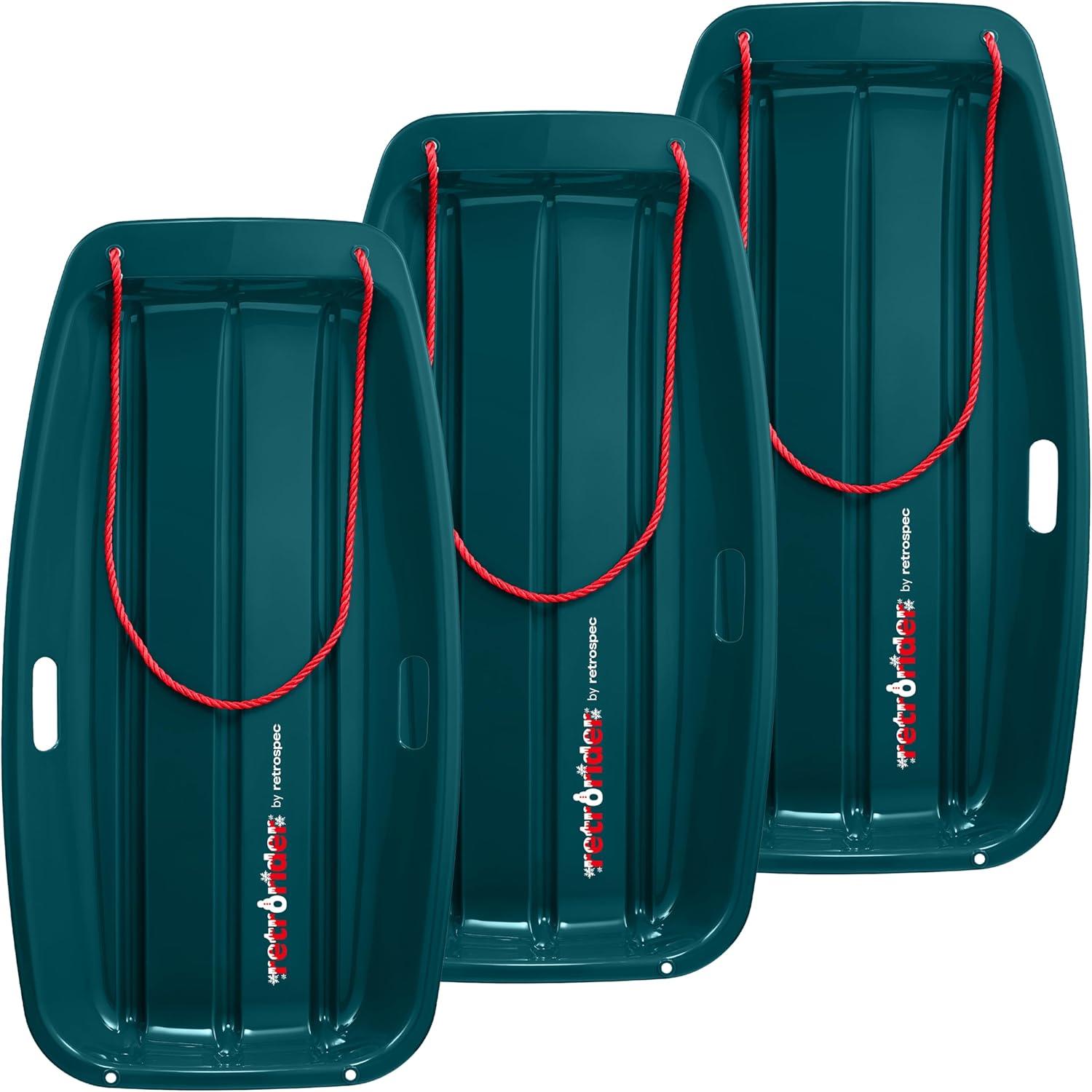 Retrospec Retrorider Plastic Snow Sled – Toboggan Style with Pull Rope, Cold-Resistant Coating, and Hard Bottom for Smooth Downhill Rides – Available in 35″ and 48″ Sizes for Kids and Adults(Snowy Spruce)