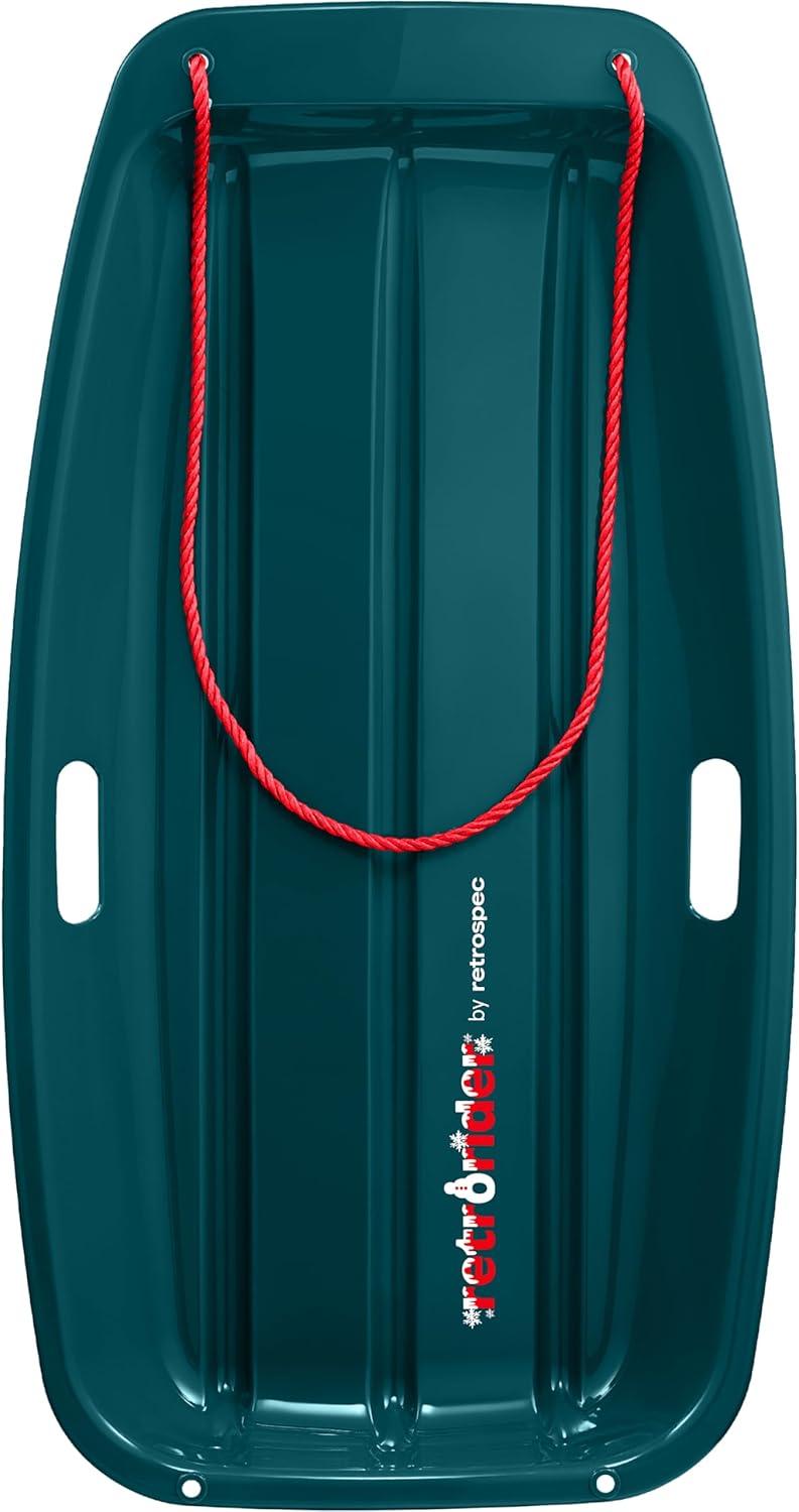 Retrospec Retrorider Plastic Snow Sled – Toboggan Style with Pull Rope, Cold-Resistant Coating, and Hard Bottom for Smooth Downhill Rides – Available in 35″ and 48″ Sizes for Kids and Adults(Snowy Spruce)