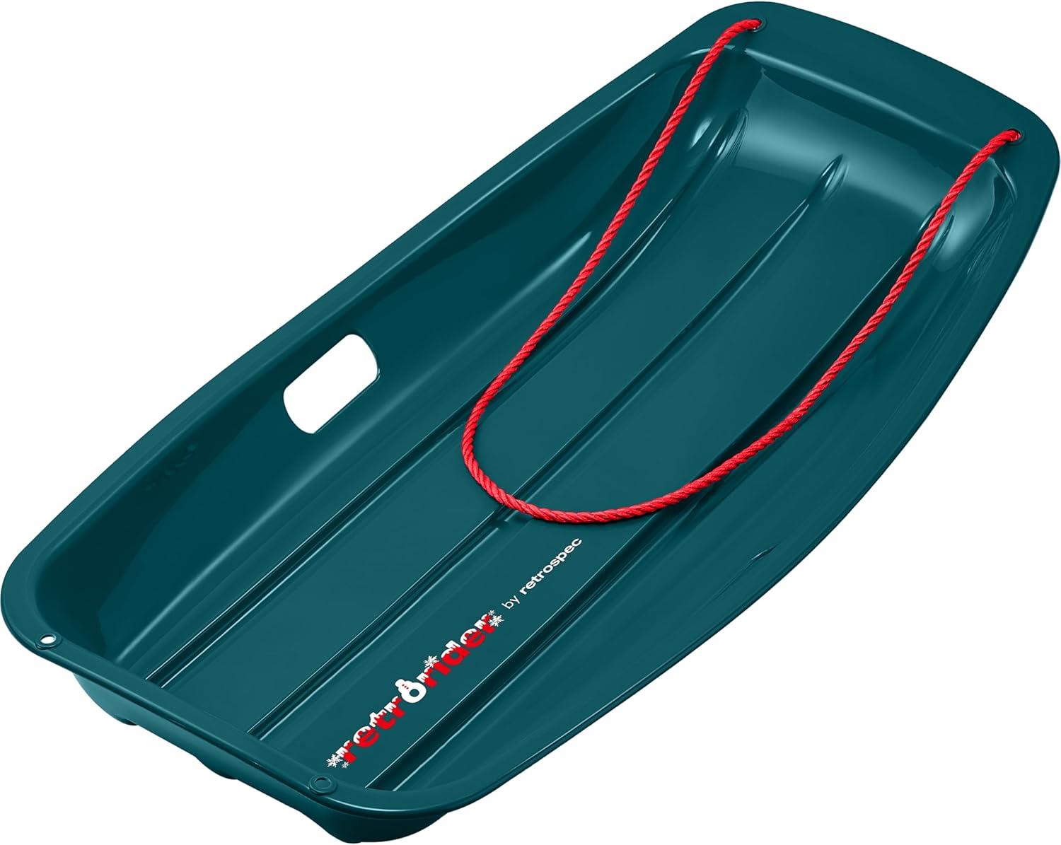 Retrospec Retrorider Plastic Snow Sled – Toboggan Style with Pull Rope, Cold-Resistant Coating, and Hard Bottom for Smooth Downhill Rides – Available in 35″ and 48″ Sizes for Kids and Adults(Snowy Spruce)
