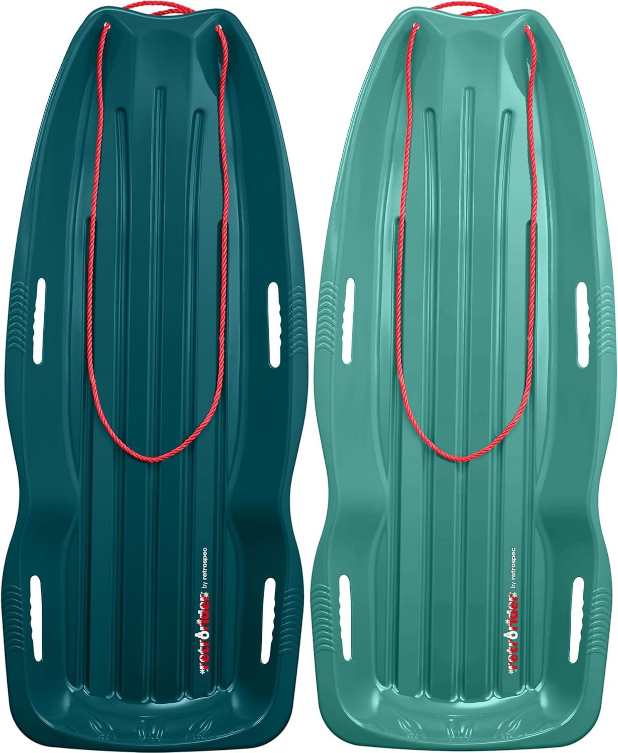 Retrospec Retrorider Plastic Snow Sled – Toboggan Style with Pull Rope, Cold-Resistant Coating, and Hard Bottom for Smooth Downhill Rides – Available in 35″ and 48″ Sizes for Kids and Adults(Snowy Spruce  Wintertide)