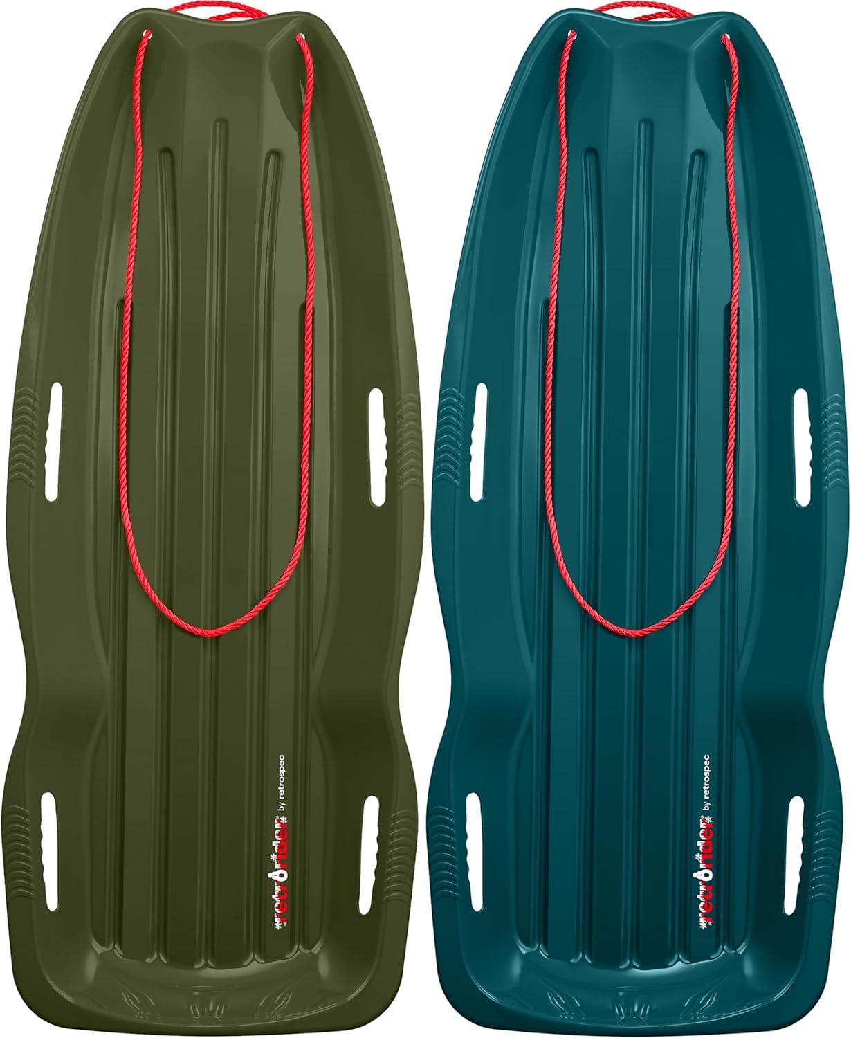 Retrospec Retrorider Plastic Snow Sled – Toboggan Style with Pull Rope, Cold-Resistant Coating, and Hard Bottom for Smooth Downhill Rides – Available in 35″ and 48″ Sizes for Kids and Adults(Mistletoe  Snowy Spruce)