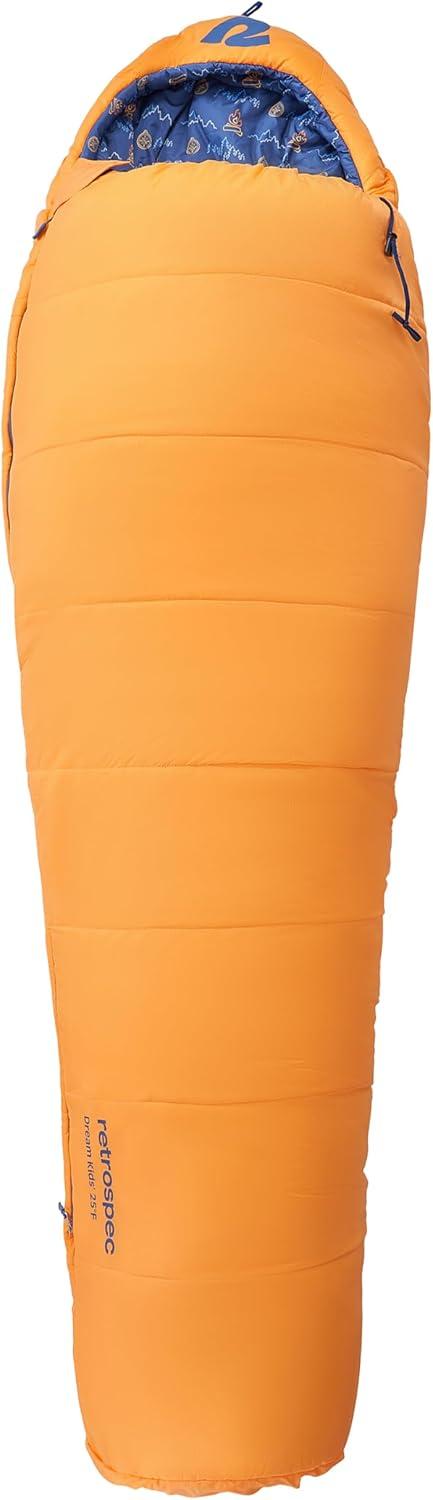 Retrospec Dream 25 Kids Sleeping Bag for Camping – Mummy Style, Water-Resistant, Lightweight 3lbs 3oz, Adjustable Length, Draft Collar, 25°F Rating(Day Dreamer)