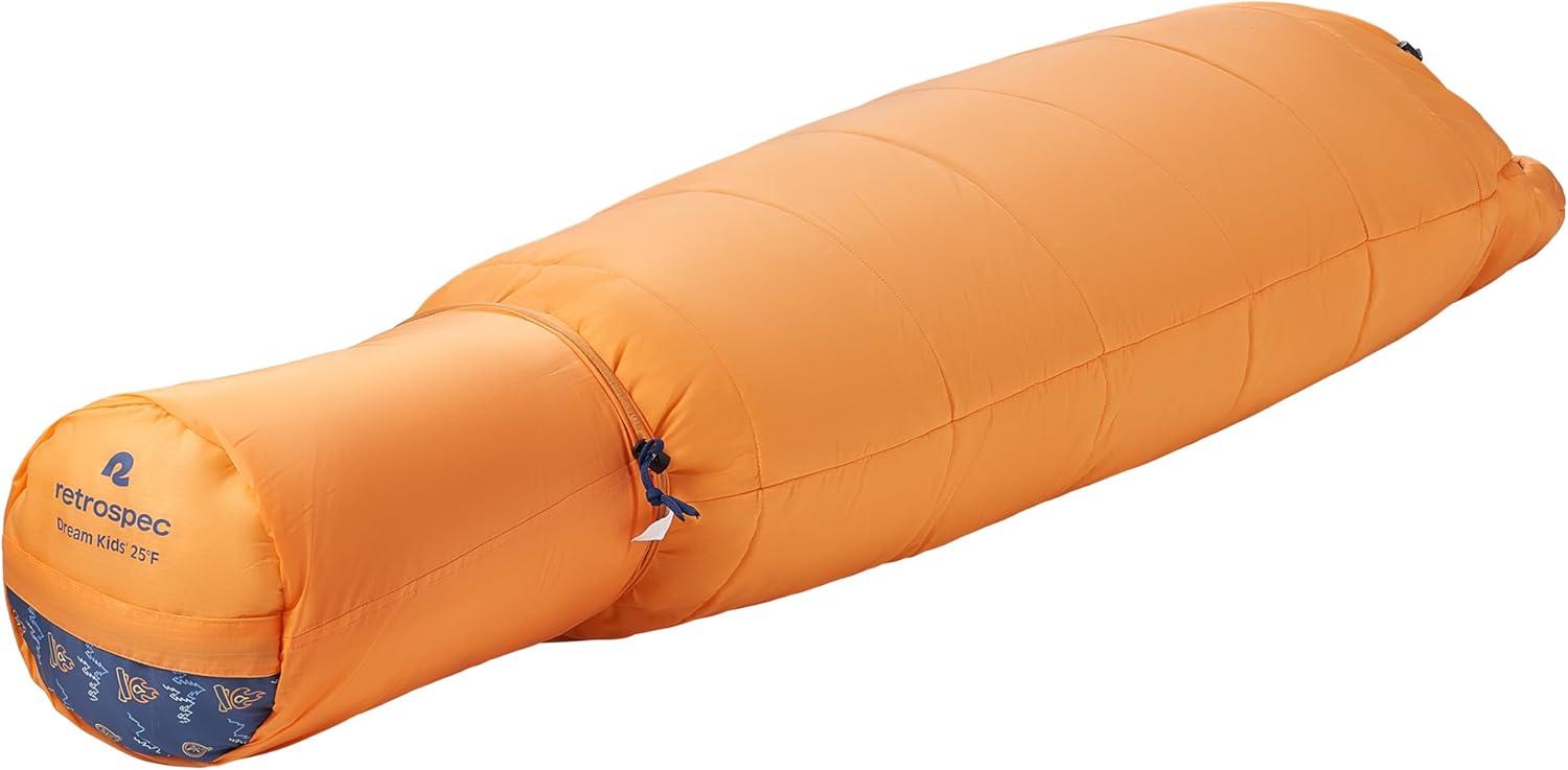 Retrospec Dream 25 Kids Sleeping Bag for Camping – Mummy Style, Water-Resistant, Lightweight 3lbs 3oz, Adjustable Length, Draft Collar, 25°F Rating(Day Dreamer)