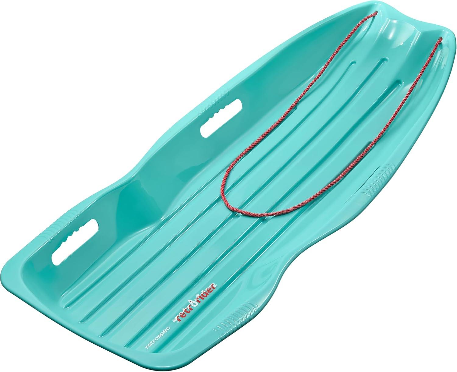 Retrospec Retrorider Plastic Snow Sled – Toboggan Style with Pull Rope, Cold-Resistant Coating, and Hard Bottom for Smooth Downhill Rides – Available in 35″ and 48″ Sizes for Kids and Adults(Legacy Wintertide)