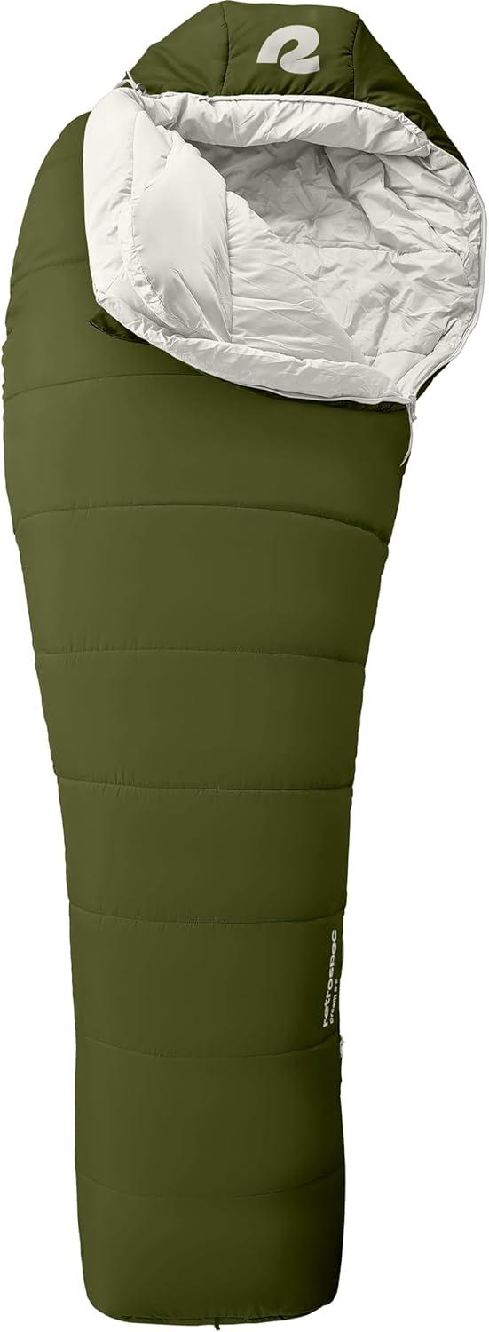 Retrospec Dream Mummy Sleeping Bag – 5, 15, & 30°F Cold Weather Camping & Travel Essential Gear with Water – Resistant Shell & Synthetic Fill – Zippered Pocket & Stuff Sack(Juniper)