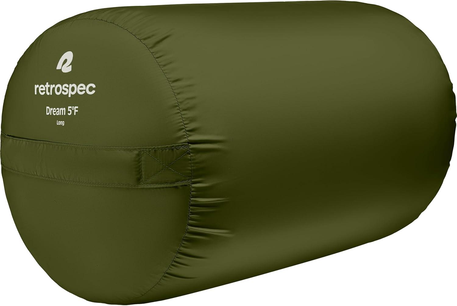 Retrospec Dream Mummy Sleeping Bag – 5, 15, & 30°F Cold Weather Camping & Travel Essential Gear with Water – Resistant Shell & Synthetic Fill – Zippered Pocket & Stuff Sack(Juniper)