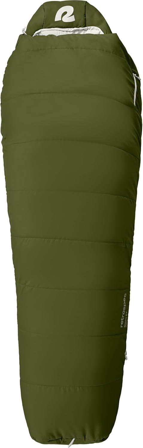 Retrospec Dream Mummy Sleeping Bag – 5, 15, & 30°F Cold Weather Camping & Travel Essential Gear with Water – Resistant Shell & Synthetic Fill – Zippered Pocket & Stuff Sack(Juniper)