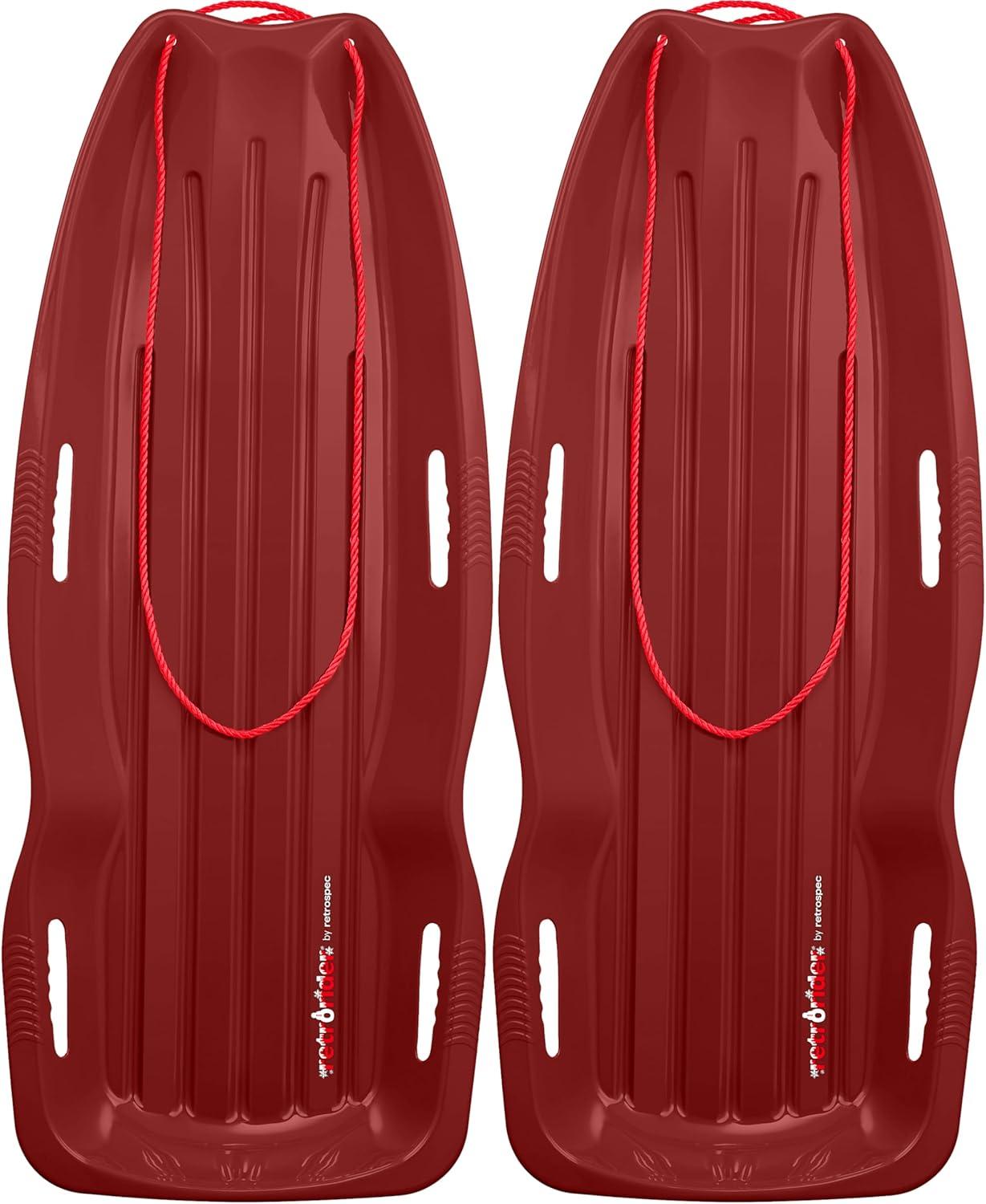 Retrospec Retrorider Plastic Snow Sled – Toboggan Style with Pull Rope, Cold-Resistant Coating, and Hard Bottom for Smooth Downhill Rides – Available in 35″ and 48″ Sizes for Kids and Adults(Brrgundy)