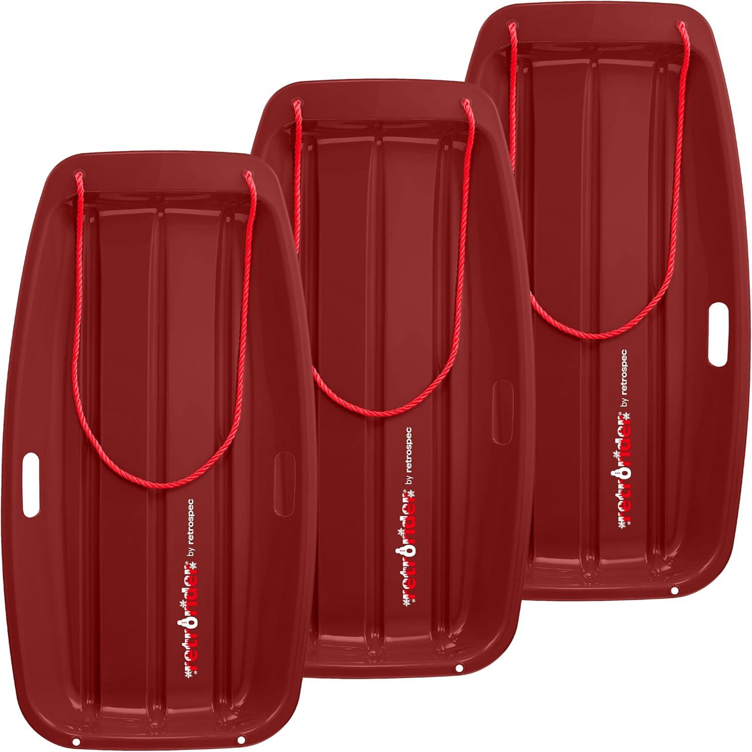 Retrospec Retrorider Plastic Snow Sled – Toboggan Style with Pull Rope, Cold-Resistant Coating, and Hard Bottom for Smooth Downhill Rides – Available in 35″ and 48″ Sizes for Kids and Adults(Brrgundy)