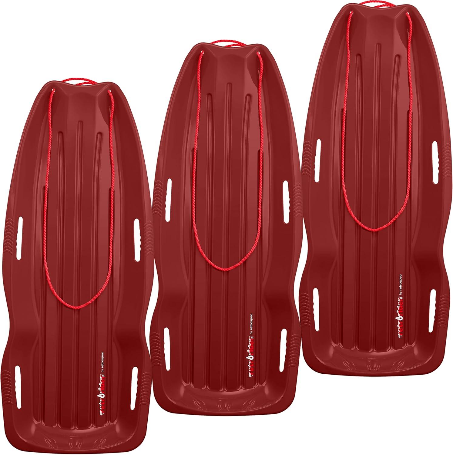 Retrospec Retrorider Plastic Snow Sled – Toboggan Style with Pull Rope, Cold-Resistant Coating, and Hard Bottom for Smooth Downhill Rides – Available in 35″ and 48″ Sizes for Kids and Adults(Brrgundy)