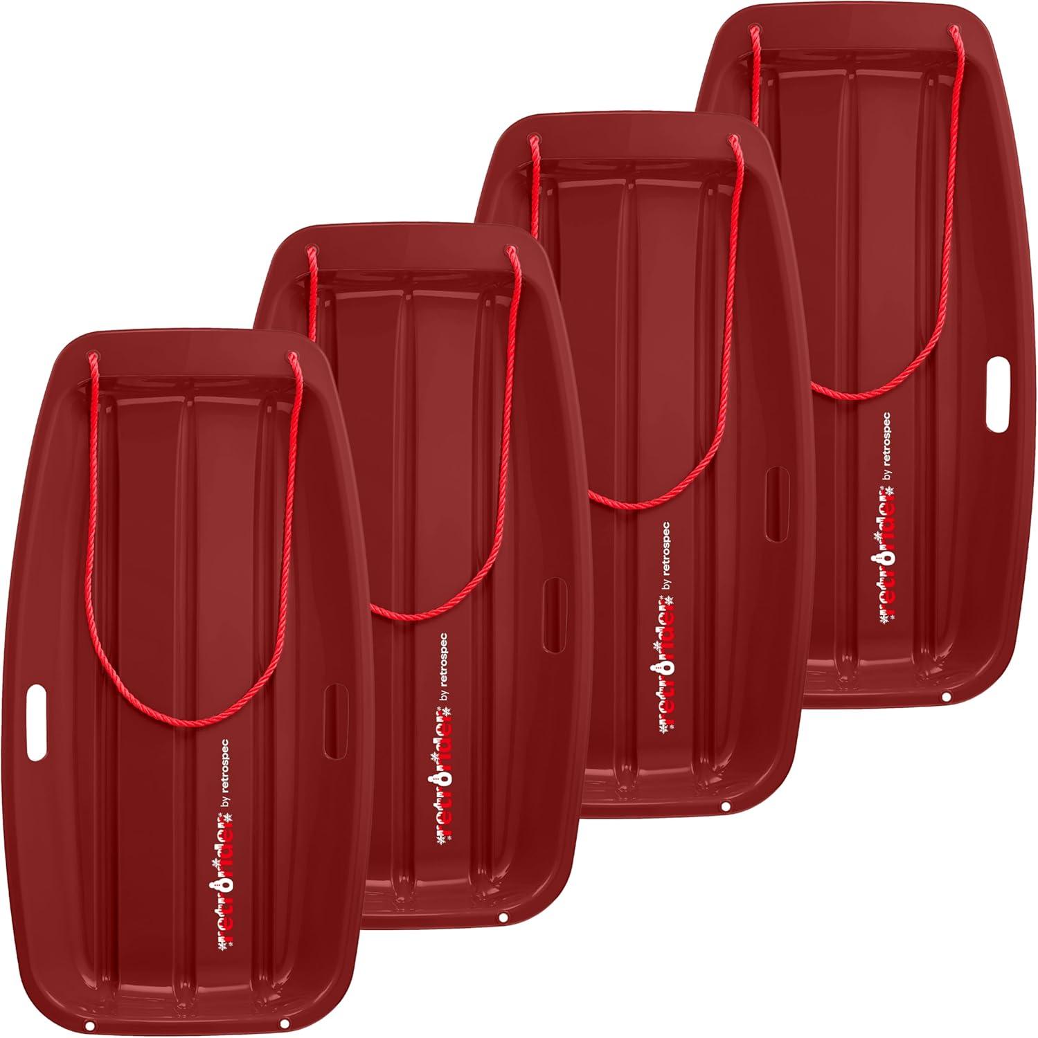 Retrospec Retrorider Plastic Snow Sled – Toboggan Style with Pull Rope, Cold-Resistant Coating, and Hard Bottom for Smooth Downhill Rides – Available in 35″ and 48″ Sizes for Kids and Adults(Brrgundy)