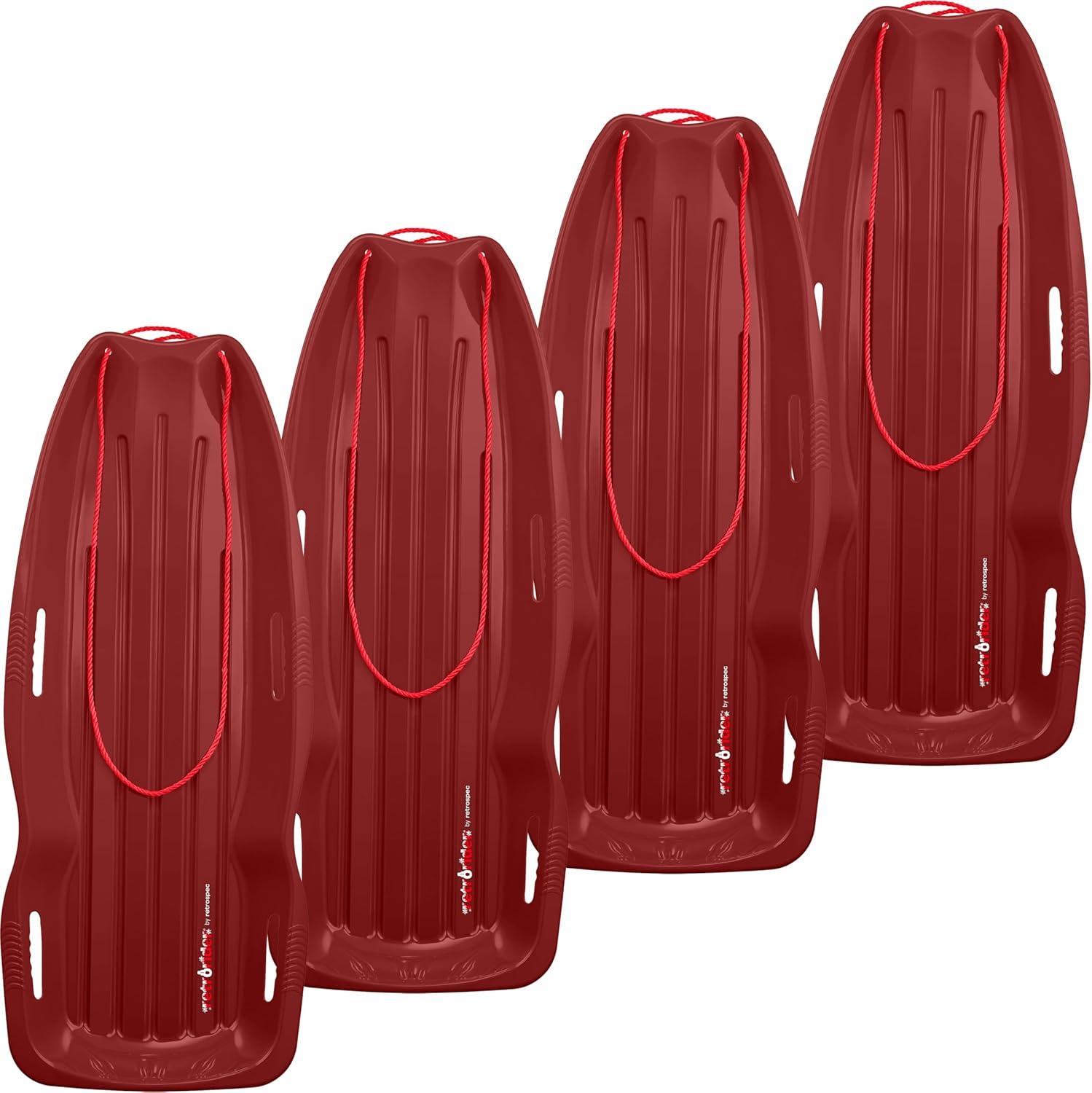 Retrospec Retrorider Plastic Snow Sled – Toboggan Style with Pull Rope, Cold-Resistant Coating, and Hard Bottom for Smooth Downhill Rides – Available in 35″ and 48″ Sizes for Kids and Adults(Brrgundy)
