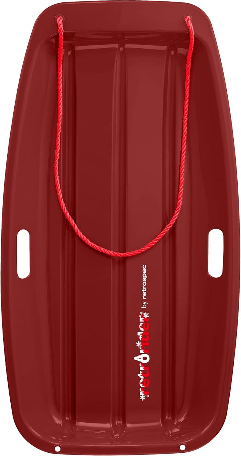 Retrospec Retrorider Plastic Snow Sled – Toboggan Style with Pull Rope, Cold-Resistant Coating, and Hard Bottom for Smooth Downhill Rides – Available in 35″ and 48″ Sizes for Kids and Adults(Brrgundy)