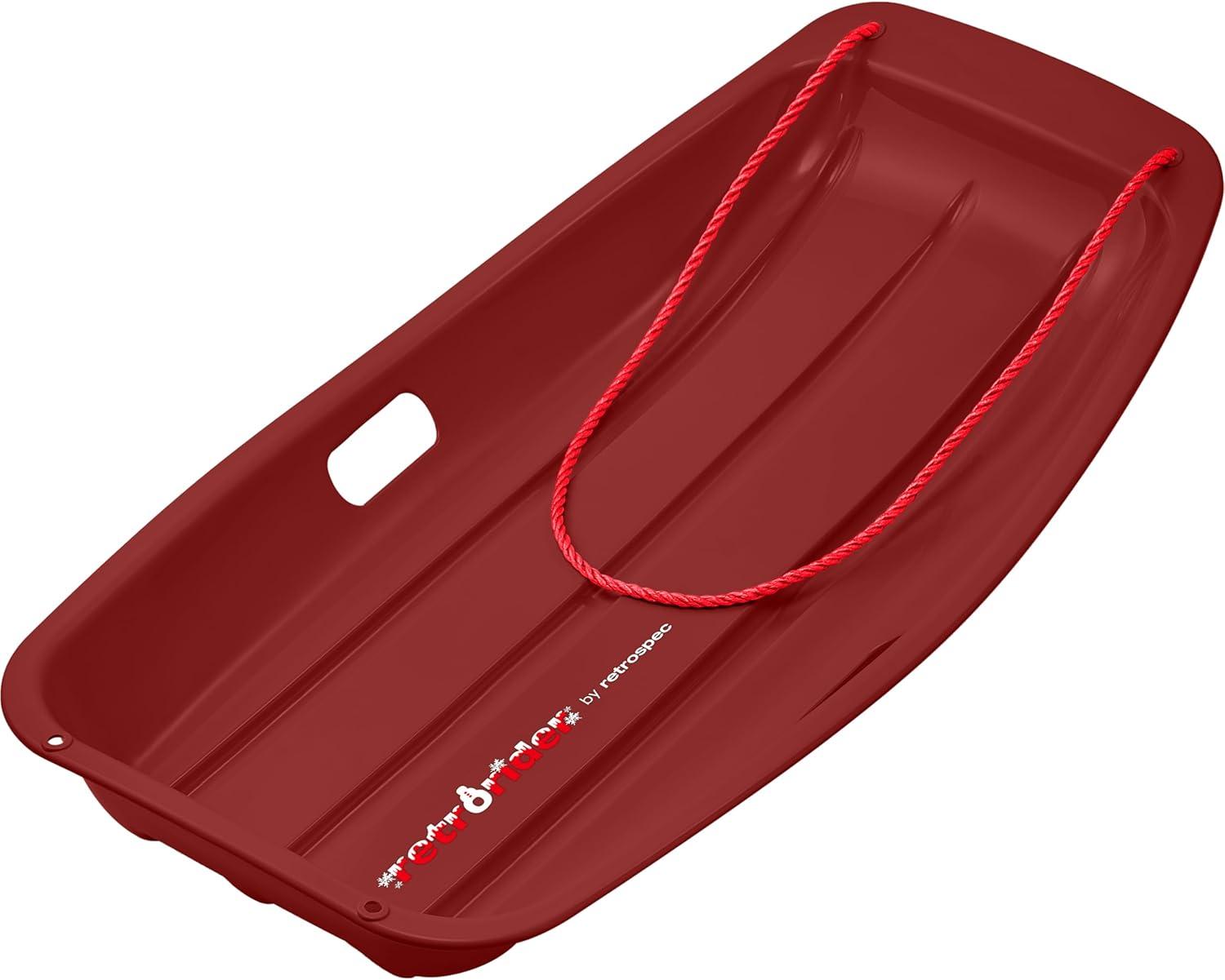 Retrospec Retrorider Plastic Snow Sled – Toboggan Style with Pull Rope, Cold-Resistant Coating, and Hard Bottom for Smooth Downhill Rides – Available in 35″ and 48″ Sizes for Kids and Adults(Brrgundy)