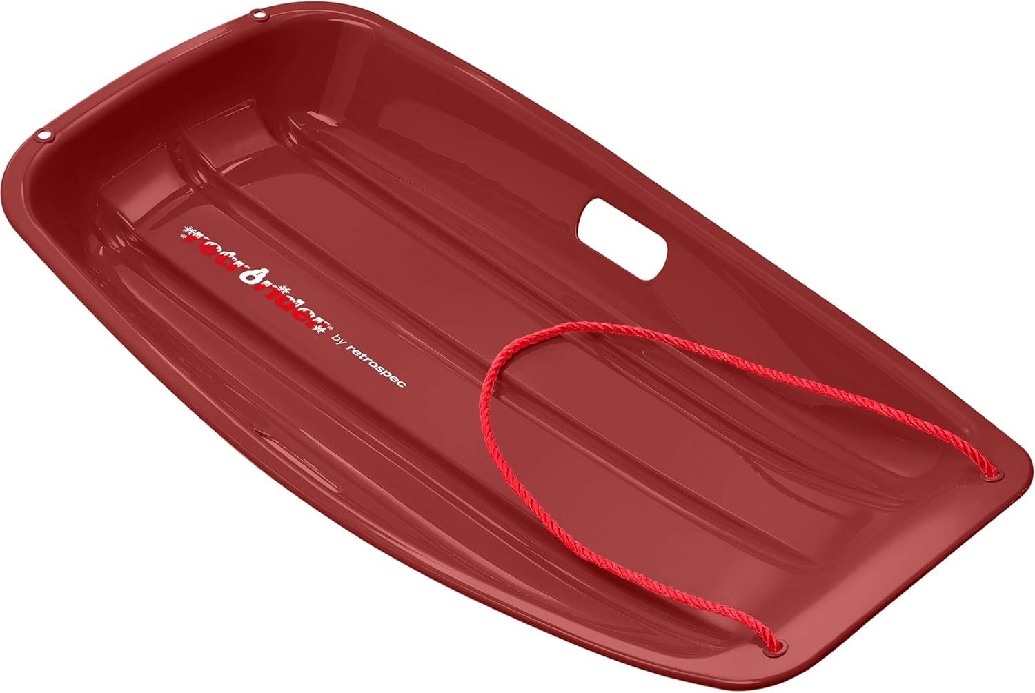 Retrospec Retrorider Plastic Snow Sled – Toboggan Style with Pull Rope, Cold-Resistant Coating, and Hard Bottom for Smooth Downhill Rides – Available in 35″ and 48″ Sizes for Kids and Adults(Brrgundy)