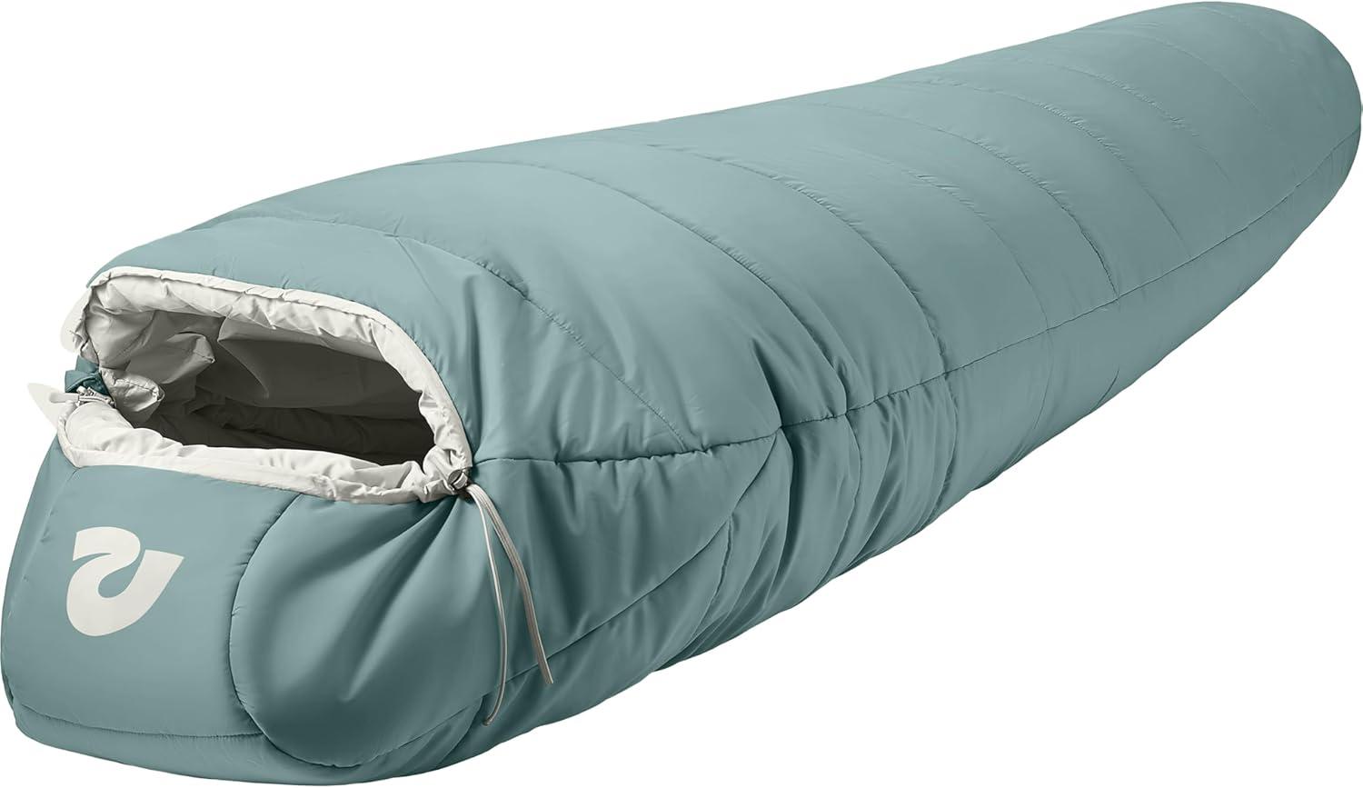 Retrospec Dream Mummy Sleeping Bag – 5, 15, & 30°F Cold Weather Camping & Travel Essential Gear with Water – Resistant Shell & Synthetic Fill – Zippered Pocket & Stuff Sack(Sprucestone)