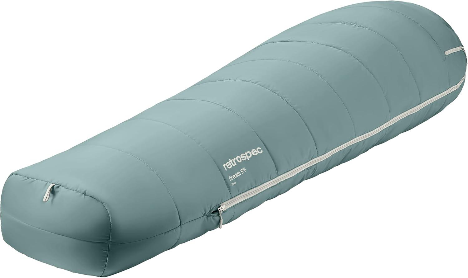 Retrospec Dream Mummy Sleeping Bag – 5, 15, & 30°F Cold Weather Camping & Travel Essential Gear with Water – Resistant Shell & Synthetic Fill – Zippered Pocket & Stuff Sack(Sprucestone)