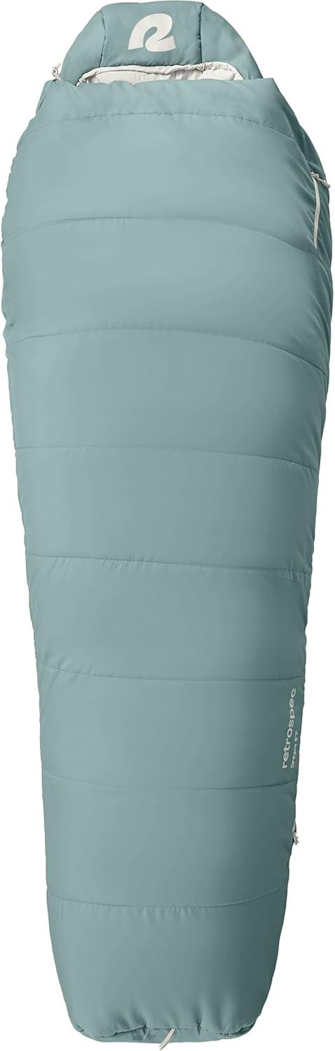 Retrospec Dream Mummy Sleeping Bag – 5, 15, & 30°F Cold Weather Camping & Travel Essential Gear with Water – Resistant Shell & Synthetic Fill – Zippered Pocket & Stuff Sack(Sprucestone)