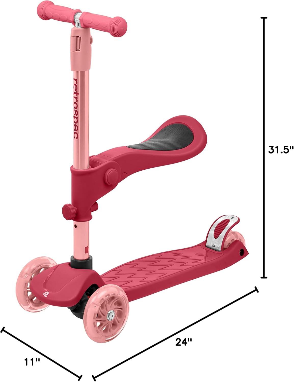 Retrospec Chipmunk Plus Kids’ Kick Scooter 3+ Years – Height Adjustable 3 Wheel Scooters – Learn to Steer, Foldable Seat, LED Lights, & No-Slip Deck(Bubblegum)